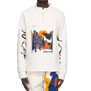 Bethany Williams White Football Zip Up Sweatshirt Men's Graphic Streetwear